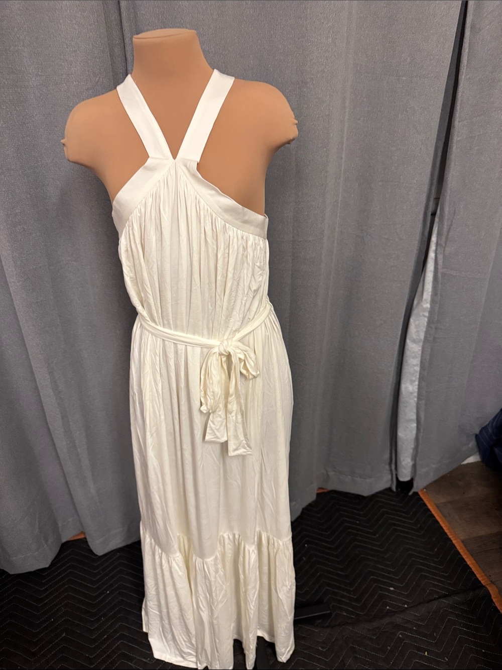 EXPRESS White One-Shoulder Maxi Dress with Self-Tie Waist